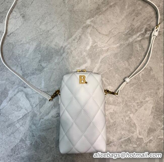 Famous Brand Balenciaga B. Quilted Lambskin Phone Holder Pouch Crossbody B62310 White 2020