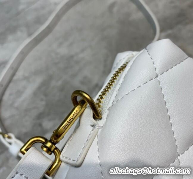 Famous Brand Balenciaga B. Quilted Lambskin Phone Holder Pouch Crossbody B62310 White 2020