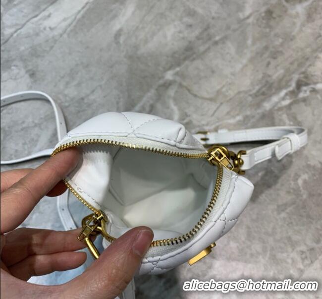 Famous Brand Balenciaga B. Quilted Lambskin Phone Holder Pouch Crossbody B62310 White 2020