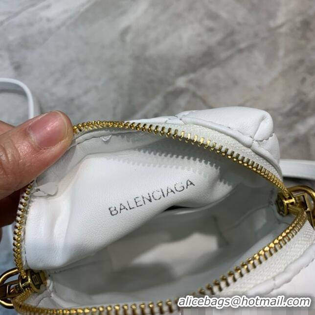 Famous Brand Balenciaga B. Quilted Lambskin Phone Holder Pouch Crossbody B62310 White 2020