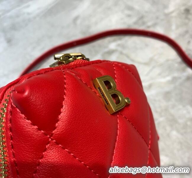 Free Shipping Balenciaga B. Quilted Lambskin Phone Holder Pouch Crossbody B62310 Red 2020