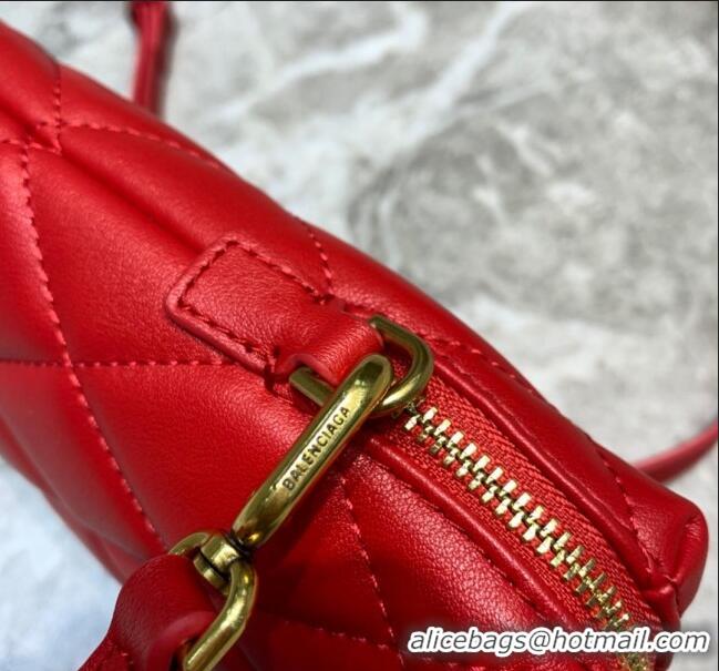 Free Shipping Balenciaga B. Quilted Lambskin Phone Holder Pouch Crossbody B62310 Red 2020