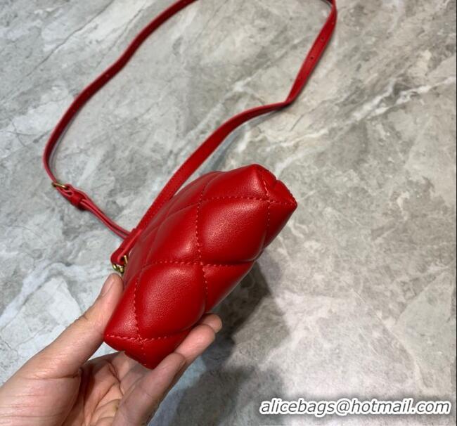 Free Shipping Balenciaga B. Quilted Lambskin Phone Holder Pouch Crossbody B62310 Red 2020