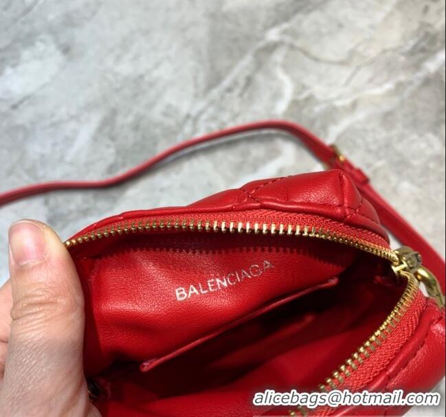 Free Shipping Balenciaga B. Quilted Lambskin Phone Holder Pouch Crossbody B62310 Red 2020