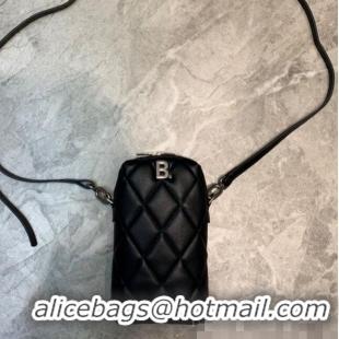 Grade Quality Balenciaga B. Quilted Lambskin Phone Holder Pouch Crossbody B62310 Black 2020