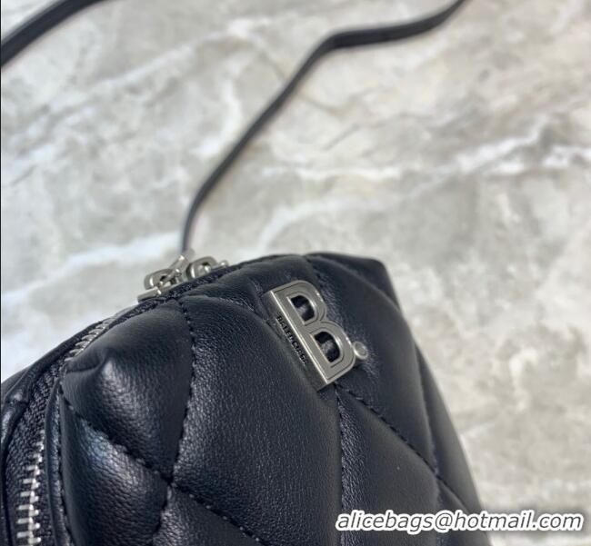 Grade Quality Balenciaga B. Quilted Lambskin Phone Holder Pouch Crossbody B62310 Black 2020