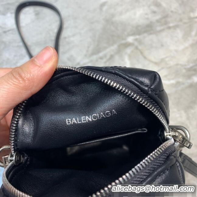 Grade Quality Balenciaga B. Quilted Lambskin Phone Holder Pouch Crossbody B62310 Black 2020