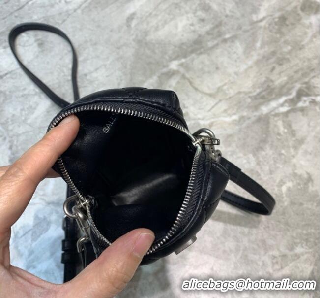 Grade Quality Balenciaga B. Quilted Lambskin Phone Holder Pouch Crossbody B62310 Black 2020