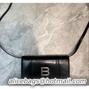 Ladies Cheapest Balenciaga Hourglass Leather Wallet Crossbody Bag B62313 Black/Silver 2020