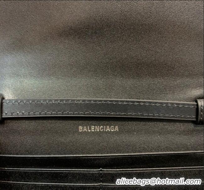 Ladies Cheapest Balenciaga Hourglass Leather Wallet Crossbody Bag B62313 Black/Silver 2020