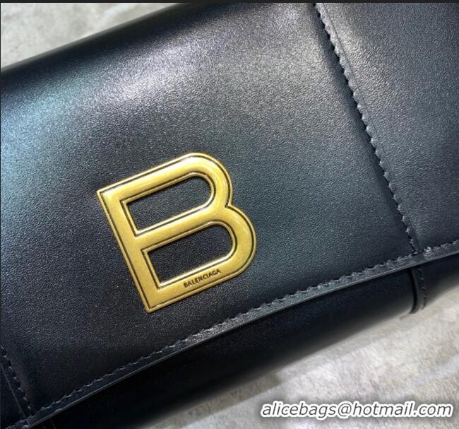 Good Looking Balenciaga Hourglass Leather Wallet Crossbody Bag B62313 Black/Gold 2020