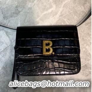 Best Quality Balenciaga B. Croco Embossed Leather Mini Crossbody Bag B71310 Black 2020