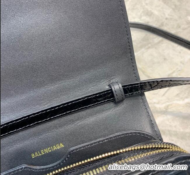 Best Quality Balenciaga B. Croco Embossed Leather Mini Crossbody Bag B71310 Black 2020