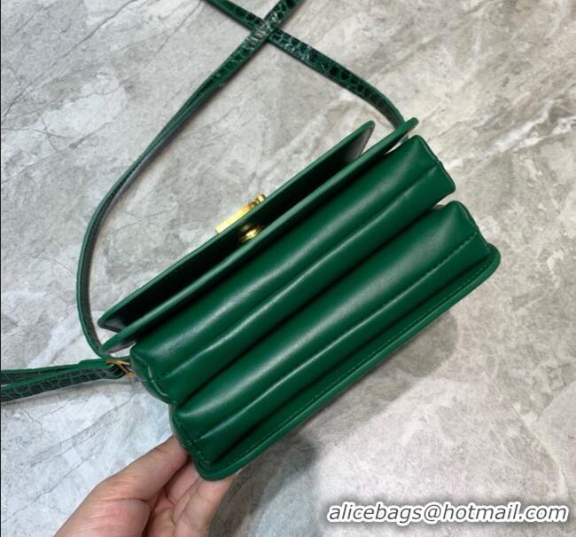 Unique Grade Balenciaga B. Croco Embossed Leather Mini Crossbody Bag B71310 Green 2020