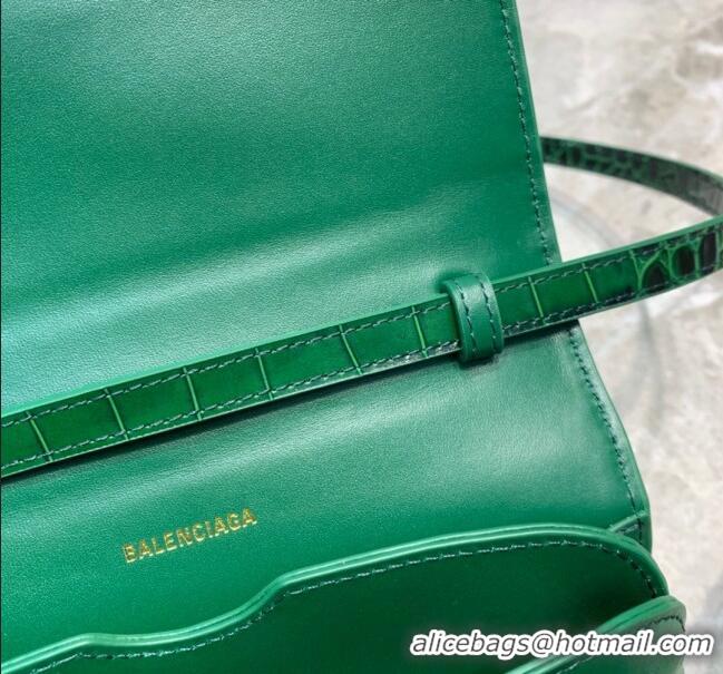 Unique Grade Balenciaga B. Croco Embossed Leather Mini Crossbody Bag B71310 Green 2020