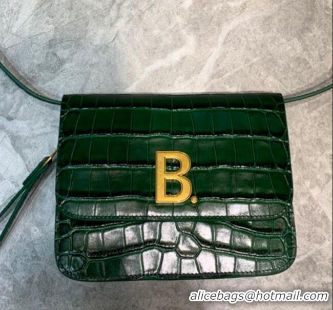 Unique Grade Balenciaga B. Croco Embossed Leather Mini Crossbody Bag B71310 Green 2020