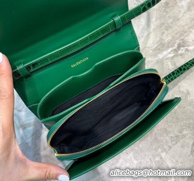 Unique Grade Balenciaga B. Croco Embossed Leather Mini Crossbody Bag B71310 Green 2020