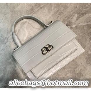 Grade Balenciaga Sharp XS Satchel Top Handle Bag in Crocodile Embossed Shiny Calfskin B71312 White 2020