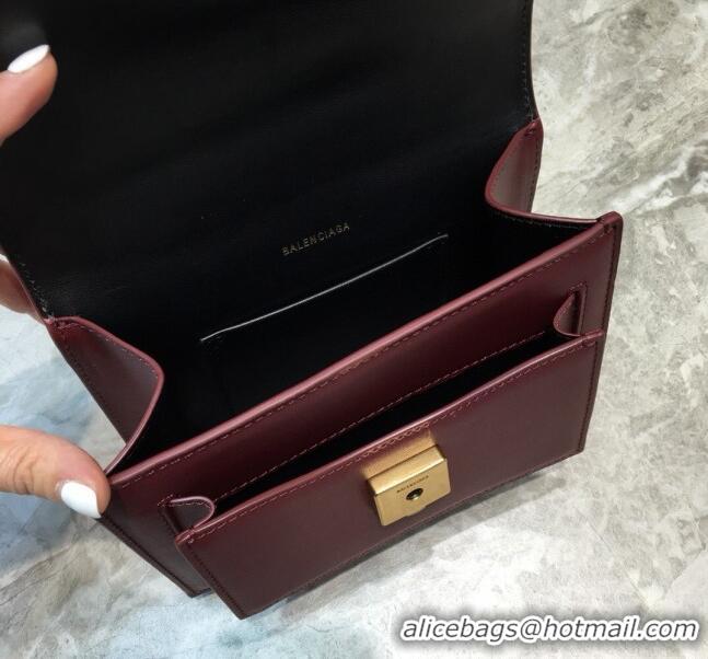 New Design Balenciaga Sharp XS Satchel Top Handle Bag in Black Smooth Leather B71313 Burgundy 2020