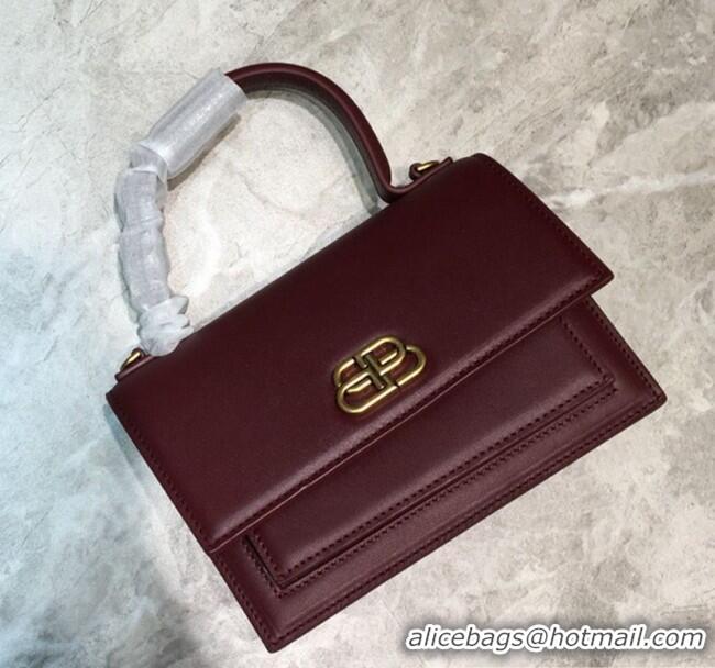 New Design Balenciaga Sharp XS Satchel Top Handle Bag in Black Smooth Leather B71313 Burgundy 2020