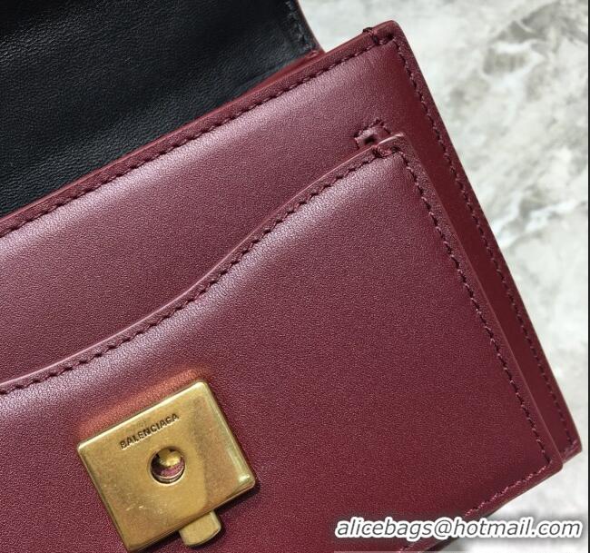 New Design Balenciaga Sharp XS Satchel Top Handle Bag in Black Smooth Leather B71313 Burgundy 2020