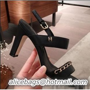 Shop Duplicate Chanel Lambskin Chain Heel Sandals C70604 Black 2020