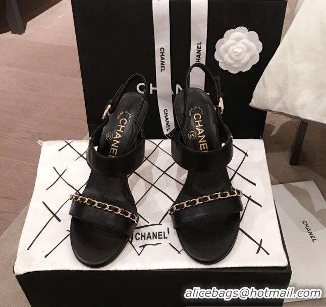 Shop Duplicate Chanel Lambskin Chain Heel Sandals C70604 Black 2020