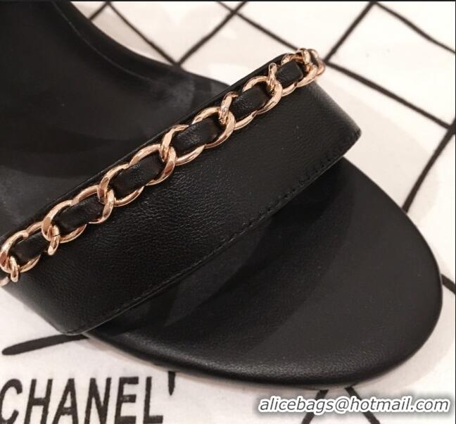 Shop Duplicate Chanel Lambskin Chain Heel Sandals C70604 Black 2020