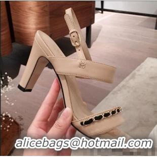 New Design Chanel Lambskin Chain Heel Sandals C70604 Apricot 2020