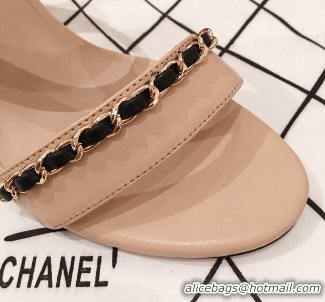 New Design Chanel Lambskin Chain Heel Sandals C70604 Apricot 2020