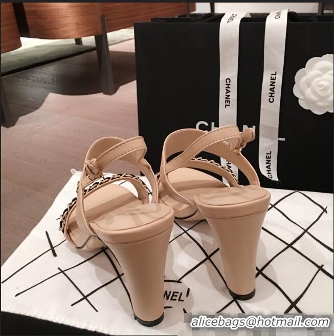 New Design Chanel Lambskin Chain Heel Sandals C70604 Apricot 2020