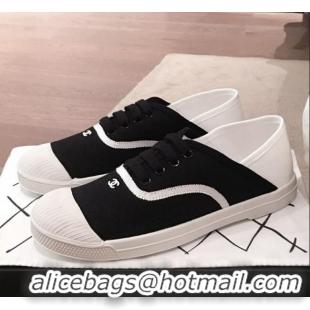 Imitation Chanel Vintage Canvas Lace-up Sneakers C70606 Black 2020