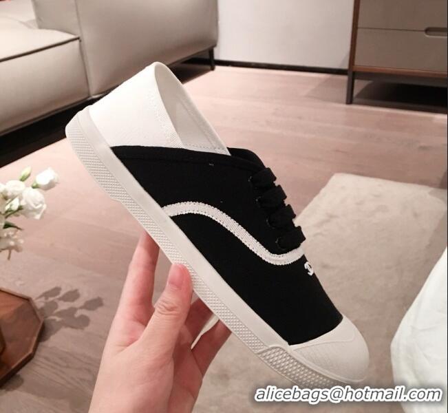 Imitation Chanel Vintage Canvas Lace-up Sneakers C70606 Black 2020