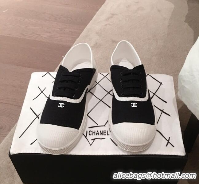 Imitation Chanel Vintage Canvas Lace-up Sneakers C70606 Black 2020