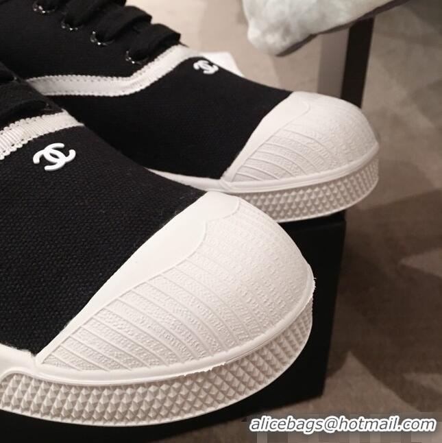 Imitation Chanel Vintage Canvas Lace-up Sneakers C70606 Black 2020