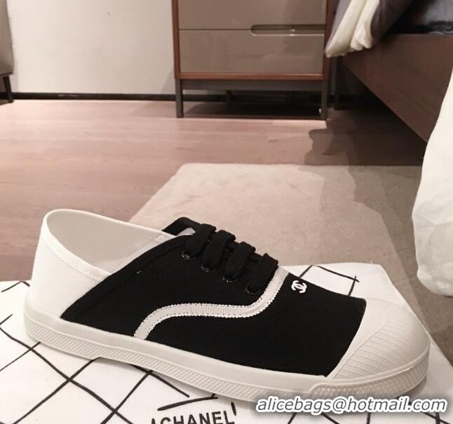 Imitation Chanel Vintage Canvas Lace-up Sneakers C70606 Black 2020