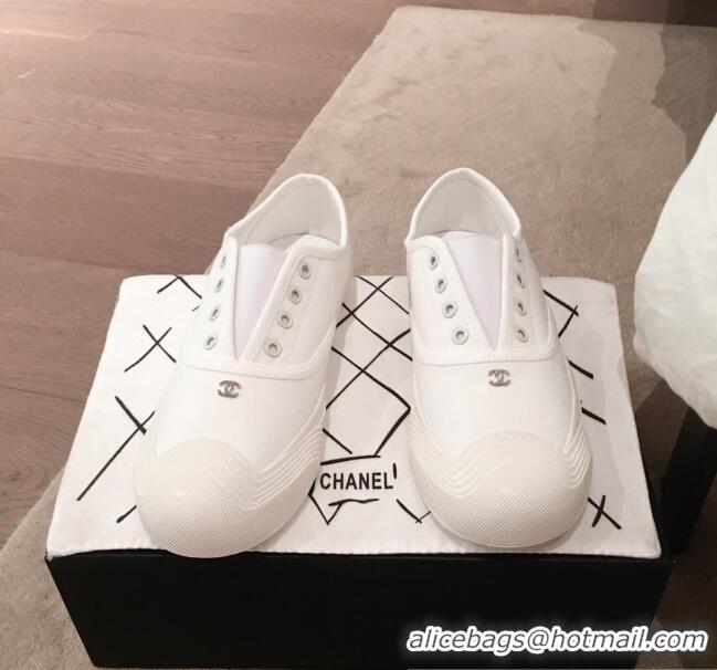 Good Quality Chanel Vintage Canvas Slip-on Sneakers C70608 White 2020