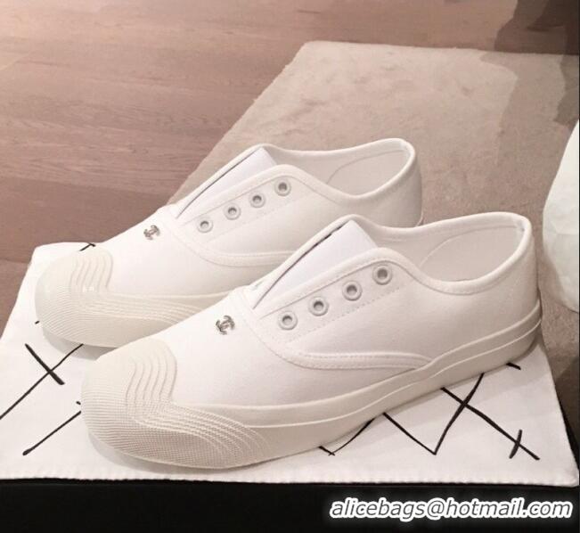 Good Quality Chanel Vintage Canvas Slip-on Sneakers C70608 White 2020