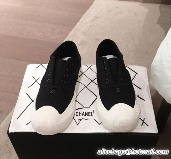 Unique Grade Chanel Vintage Canvas Slip-on Sneakers C70608 Black 2020