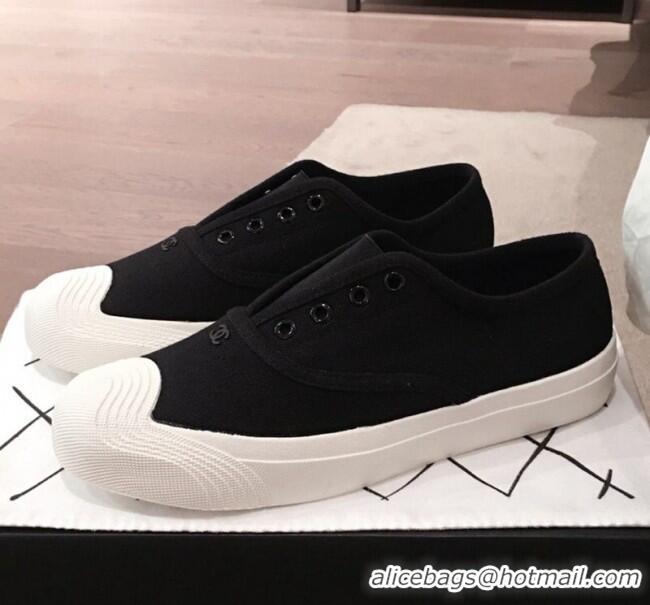 Unique Grade Chanel Vintage Canvas Slip-on Sneakers C70608 Black 2020