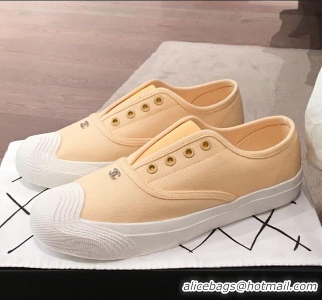 Best Price Chanel Vintage Canvas Slip-on Sneakers C70608 Yellow 2020