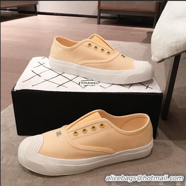 Best Price Chanel Vintage Canvas Slip-on Sneakers C70608 Yellow 2020