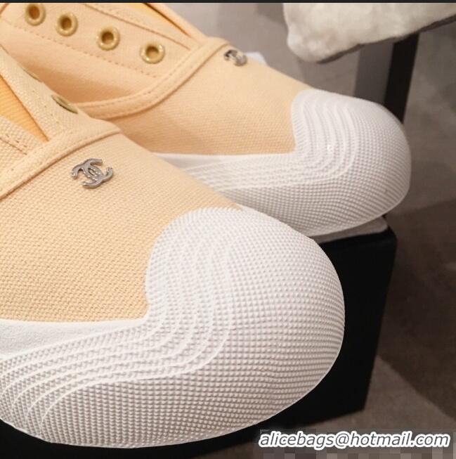 Best Price Chanel Vintage Canvas Slip-on Sneakers C70608 Yellow 2020