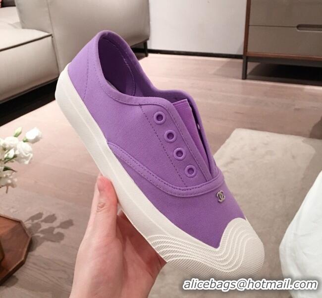 New Design Chanel Vintage Canvas Slip-on Sneakers C70608 Purple 2020