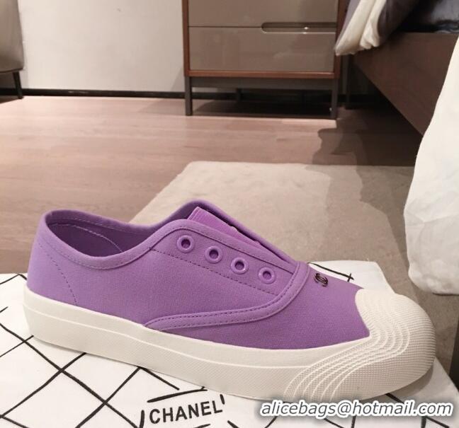 New Design Chanel Vintage Canvas Slip-on Sneakers C70608 Purple 2020