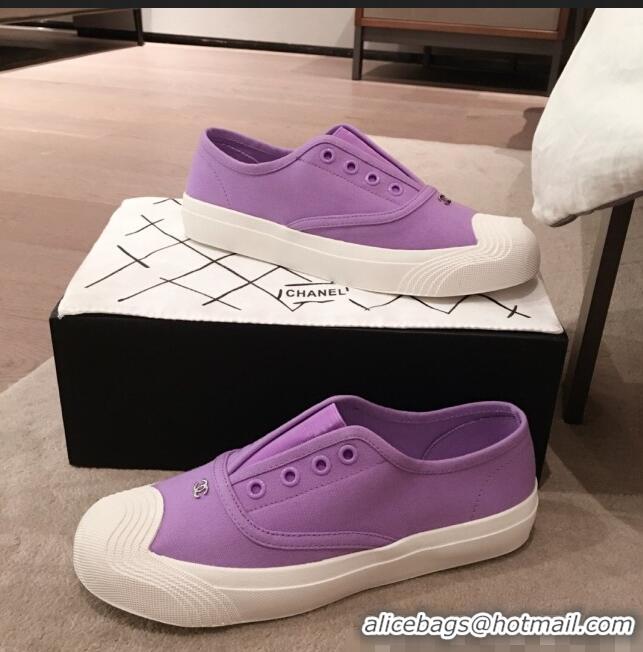 New Design Chanel Vintage Canvas Slip-on Sneakers C70608 Purple 2020