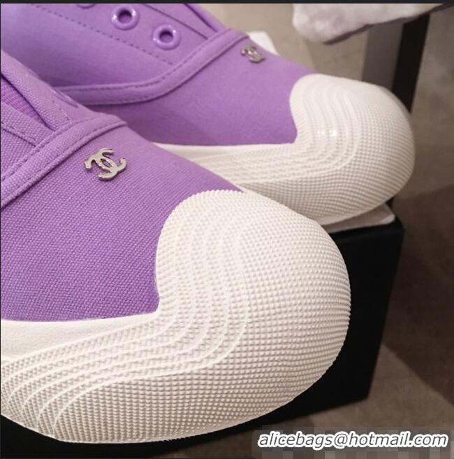 New Design Chanel Vintage Canvas Slip-on Sneakers C70608 Purple 2020