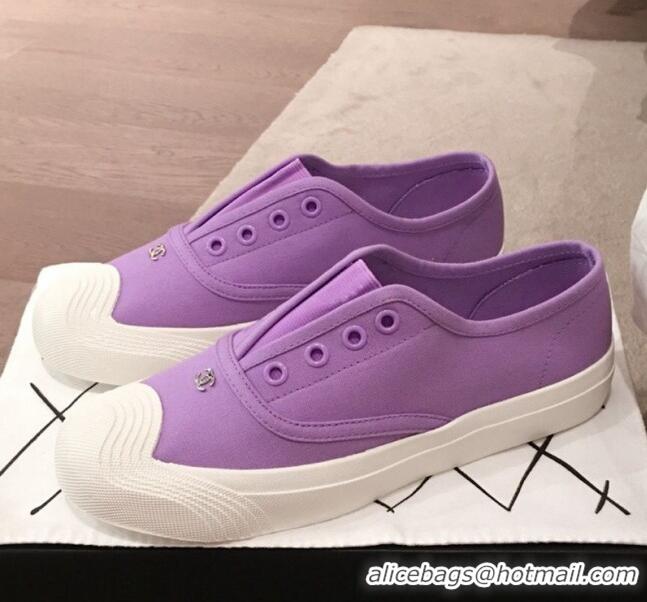 New Design Chanel Vintage Canvas Slip-on Sneakers C70608 Purple 2020