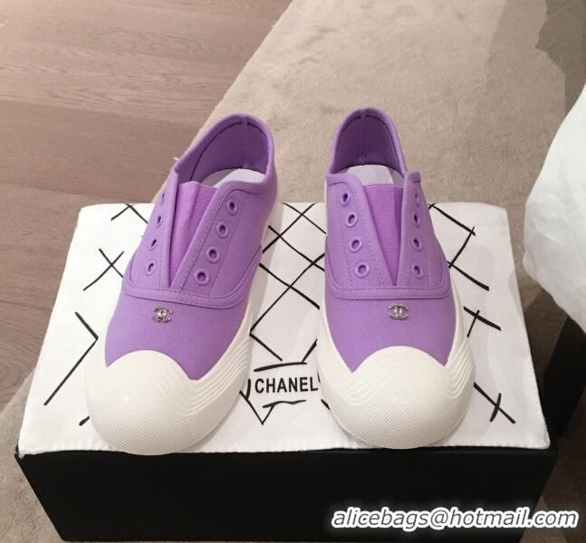 New Design Chanel Vintage Canvas Slip-on Sneakers C70608 Purple 2020