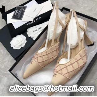 New Fashion Chanel Beads Heel Slingback Pumps 65mm C70840 Nude 2020